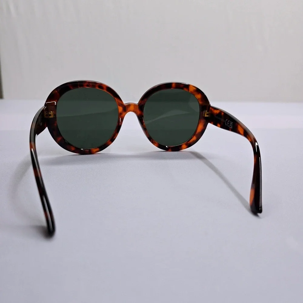 NEW Oversized Round Tortoise Shell Sunglasses Brown Retro Style Dark Lens - Picture 2 of 8